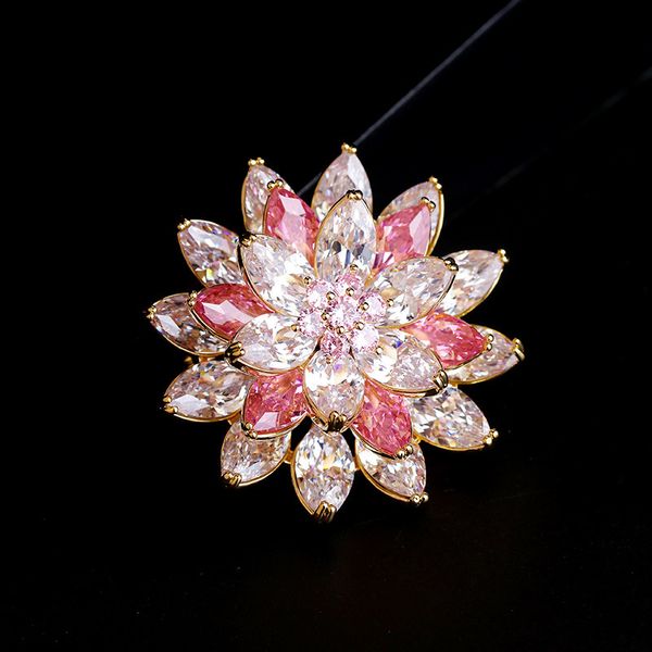 

fashion snow lotus flower corsage for female 2021 luxury zirconia bouttoniere brand jewelry beooches pins, Gray