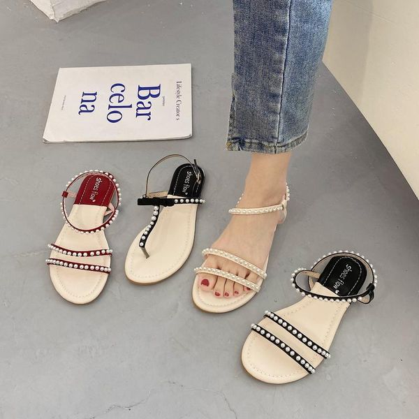 

sandals pearl clear heels 2021 women's low-heeled shoes with strap suit female beige flip flops platform buckle comfort fash, Black