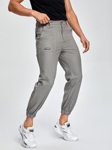 

men letter patched pocket pants l9uj#, Black