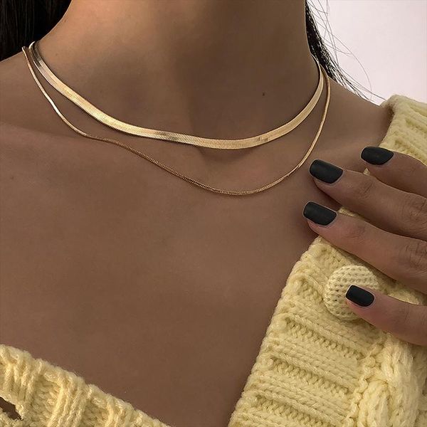 

pendant necklaces double-layer necklace women square flat snake chain accessories for girls clothes aesthetic gifts fashion, Silver