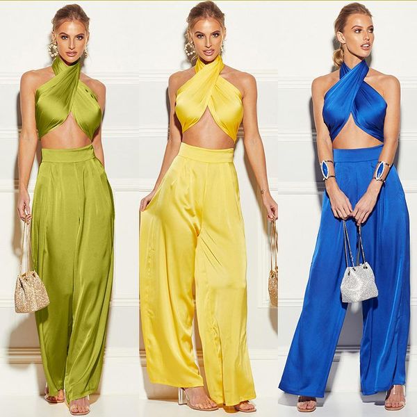 

women's pants & capris summer women two pieces sets casual multiways-wear solid color tube wide leg suit beach suits, Black;white