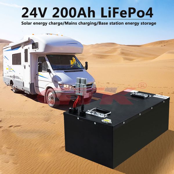 Pacco batterie al litio LiFepo4 24V 200Ah con BMS per 3600w 4800w camper roulotte camper energia solare ibrido leggero + caricabatterie 20A