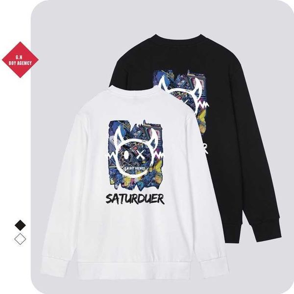 

fashion brand 2021 new autumn round neck cotton long sleeve sweater men's casual hip hop clothes hoodie couple, Black