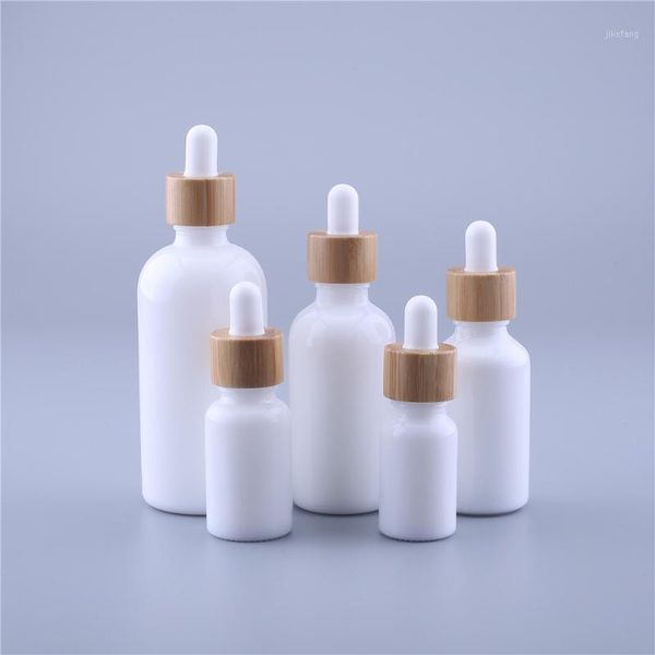 

storage bottles & jars 12pcs 10ml 15ml 30ml 50ml 100ml empty cosmetic essential oil packaging round primary white glass drop with bamboo cap