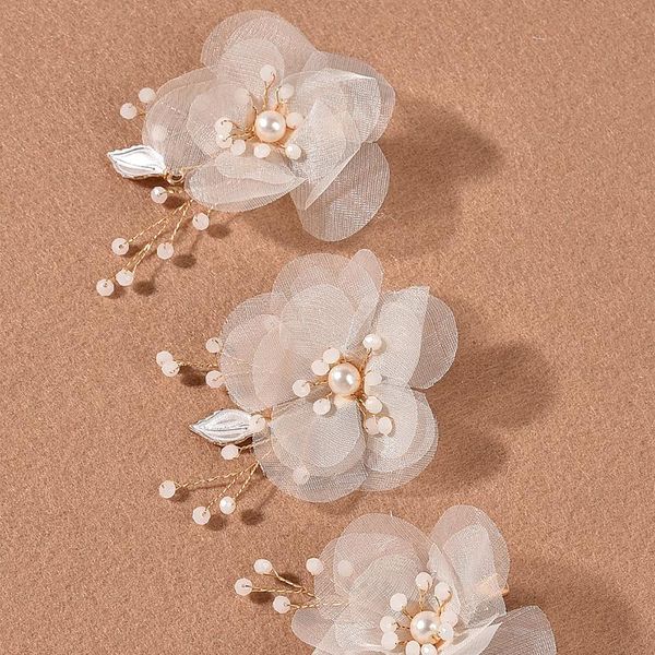 

hair clips & barrettes 3 pcs white flower for women crystal pearl hairpins elegant bridal wedding accessories, Golden;silver