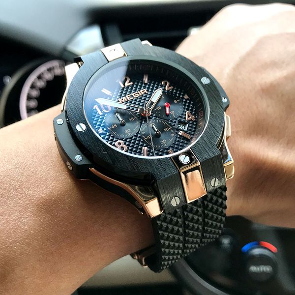

army sports chronograph quartz wrist watches men black silicone military swatch clock man relogios masculino 2050gg, Slivery;brown