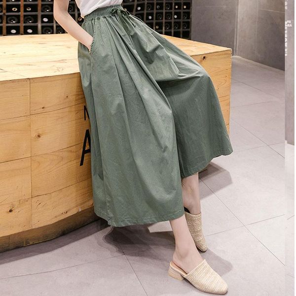 

women's shorts summer skirts women korean elastic high waist wide leg khaki black fashion loose pockets cool short feminino m-xl, White;black