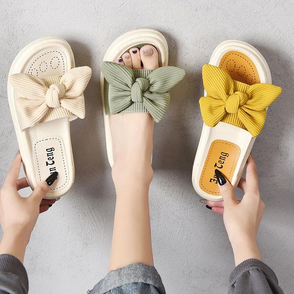 

med butterfly-knot slippers casual women's shoes with platform slides shale female beach pantofle luxury sabot 2021 summer flat, Black