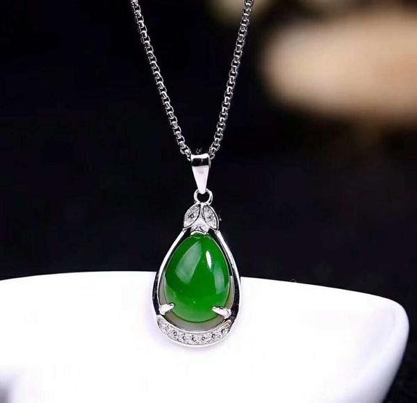 

lockets hetian biyu silver inlay pendant one touch green j36#