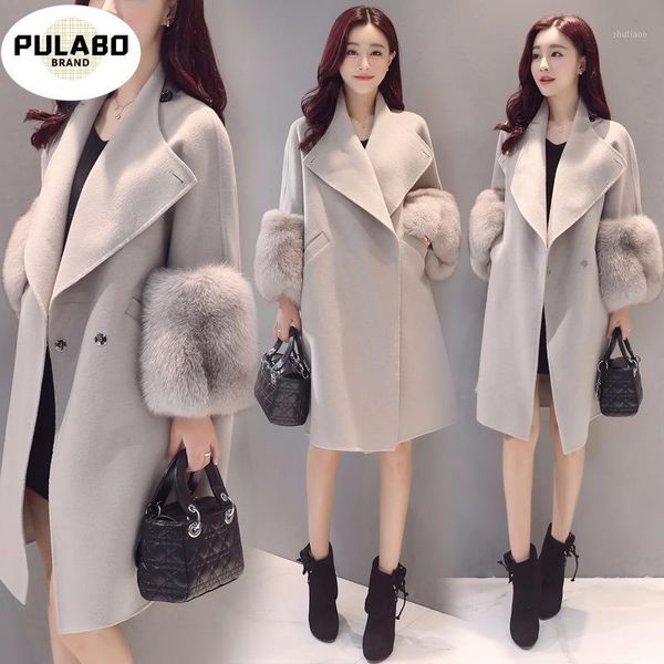 

women's wool & blends autumn and winter ladies coat fashion long section slim loose large size korean version jacket, Black