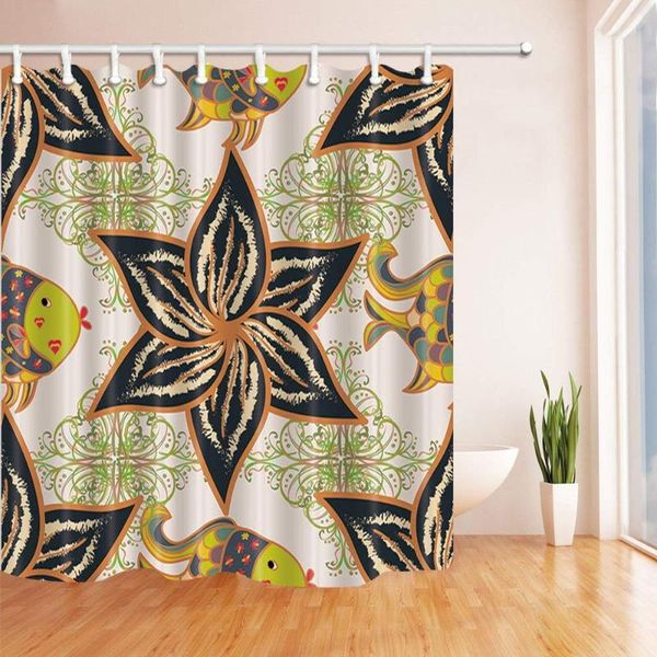 

shower curtains seamless pattern with sea fishes and flowers curtain waterproof polyester fabric bathroom decorations bath green