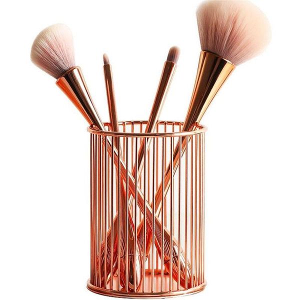 

storage boxes & bins 1pcs rose gold wire net pencil holder round iron mesh pen cup stationery makeup brush organizer desk sorter