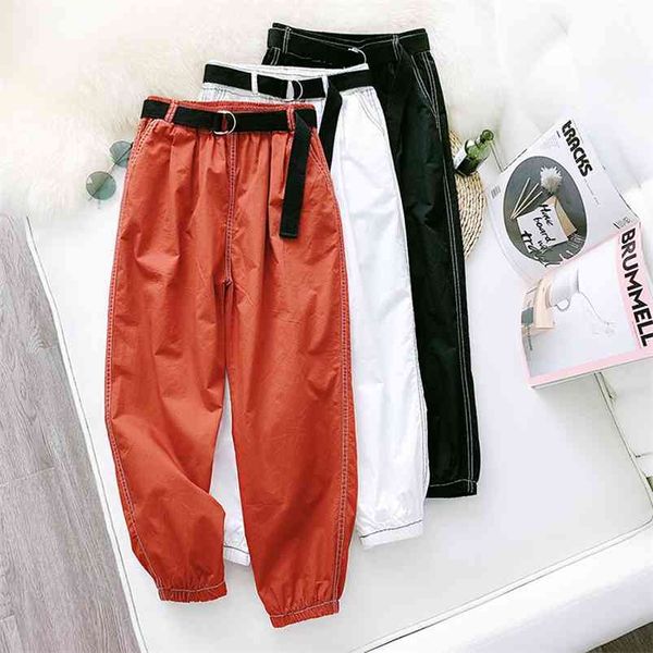 

spring autumn women's trousers korean style solid color loose harem pants tooling casual nine-point beam gx599 210507, Black;white