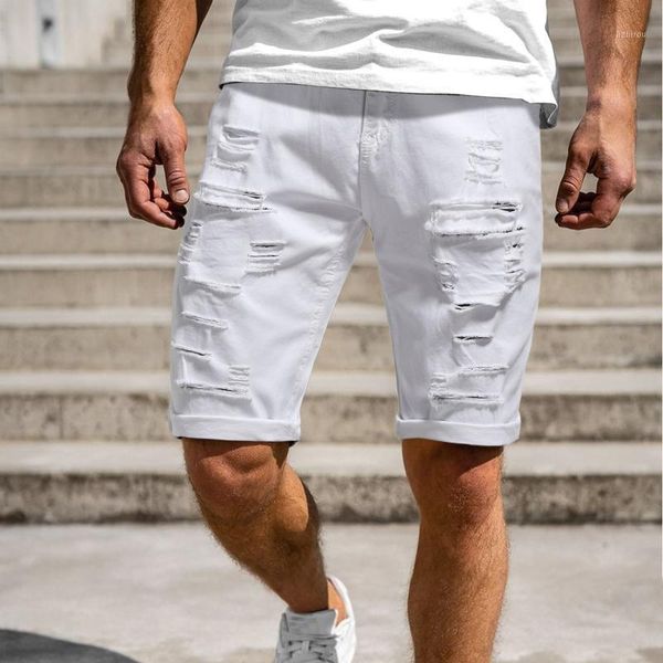 

fashion mens summer casual solid colors high waist fitness bodybuilding hole ripped sports loose shorts pantalones hombre#g3 men's, White;black