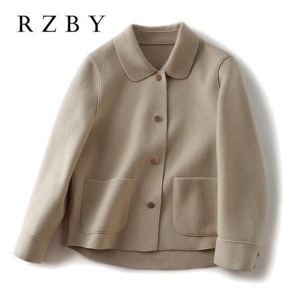 

women's wool & blends winter 2021 jaqueta feminina short coat solid casaco feminino pocket turn down collar sobretudo with bottonrzby50, Black