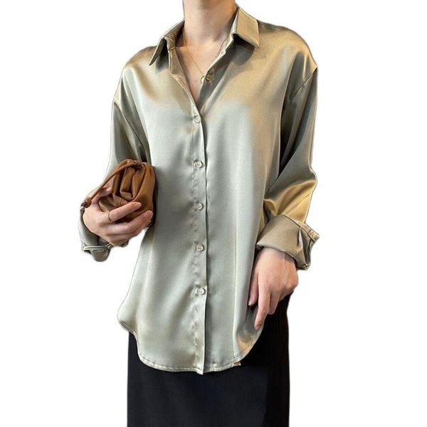 

summer silk loose shirt 2021 women casual belt button basic simple blouses shirts formal business dress 4xl women's &, White