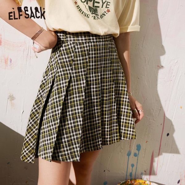 

brown plaid high waist casual pleated mini skirt women 2021 summer elf gray a line korean ladeis daily preppy bottom skirts, Black
