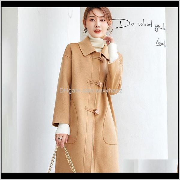 

blends outerwear & coats womens clothing apparel drop delivery 2021 in long wool han edition female pure wool lapels double-sided veet coat, Black