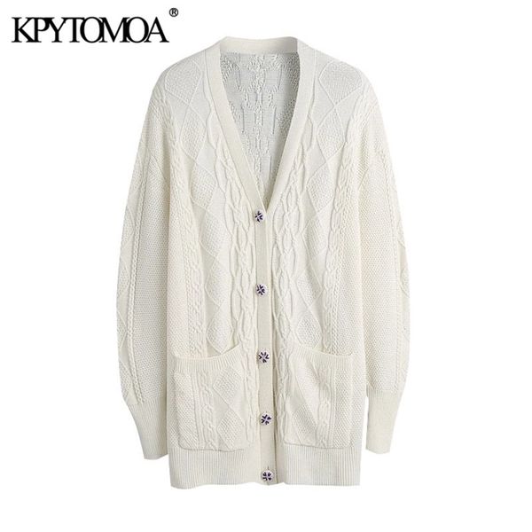 

women fashion embroidery buttons oversized knitted cardigan sweater long sleeve female pullovers chic 210420, White;black