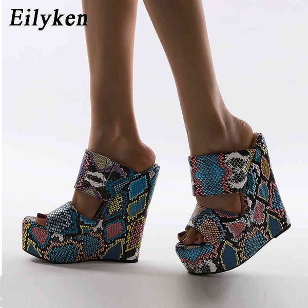 

eilyken 2021 new wholesale green serpentine wedges high heels leisure summer sandal women shoes woman platform mules slippers c0410, Black