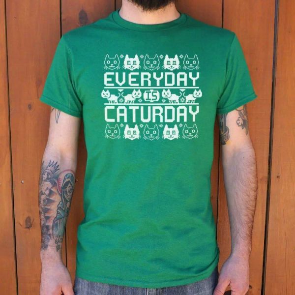 

every day is caturday t-shirt | short sleeve graphic tee, White;black