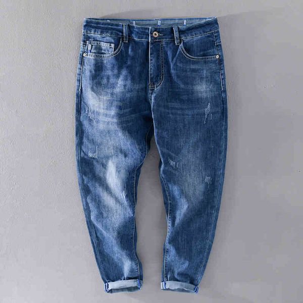 

men's jeans design stretch ankle-length pants brand casual denim trousers men fashion cotton pantalones un pantalon 1ix1, Blue