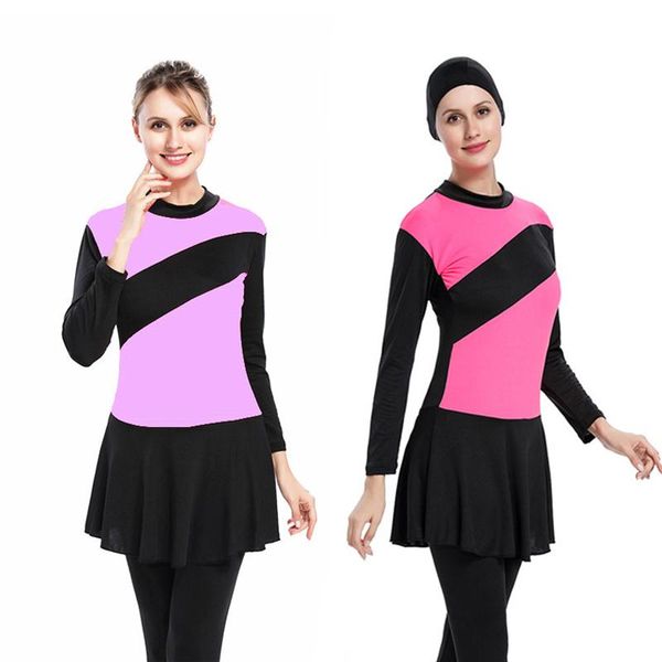 

bikinis set muslim swimsuit women modest 2 pieces separated rompers&hat patchwork beachwear long sleeve islamic plus size 5xl