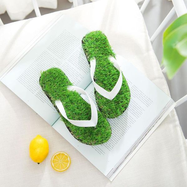 

lawn flip-flops for men women 2021 summer fashion simulation personality grass slippers couple models outdoor beach shoes me, Black