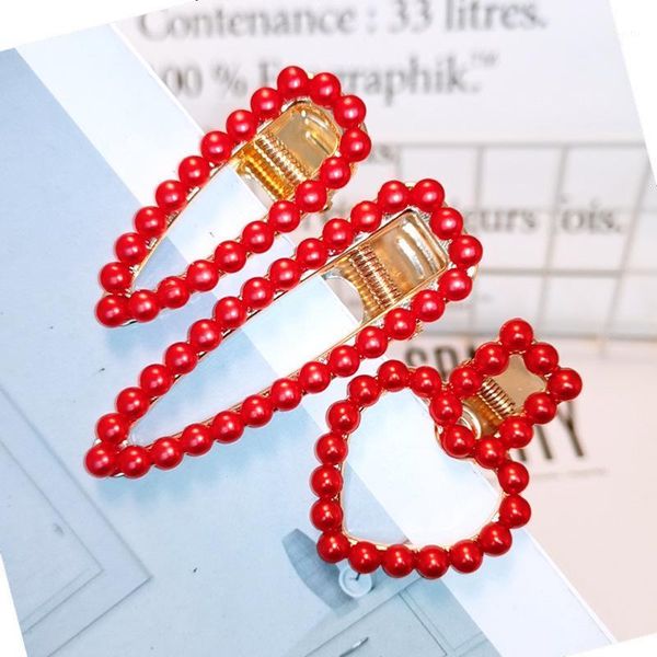 

red pearl hair clips for women girls fashion kpop hairpins metal barette accessories headwear grips 20211