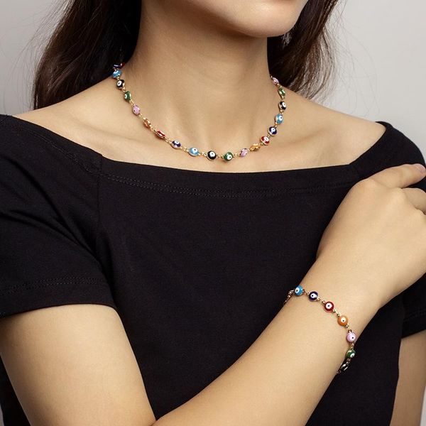 

chokers 2021 fashion behemian necklace choker beads necklaces for women small eye pendnat jewelry set statement lady party accessories, Golden;silver
