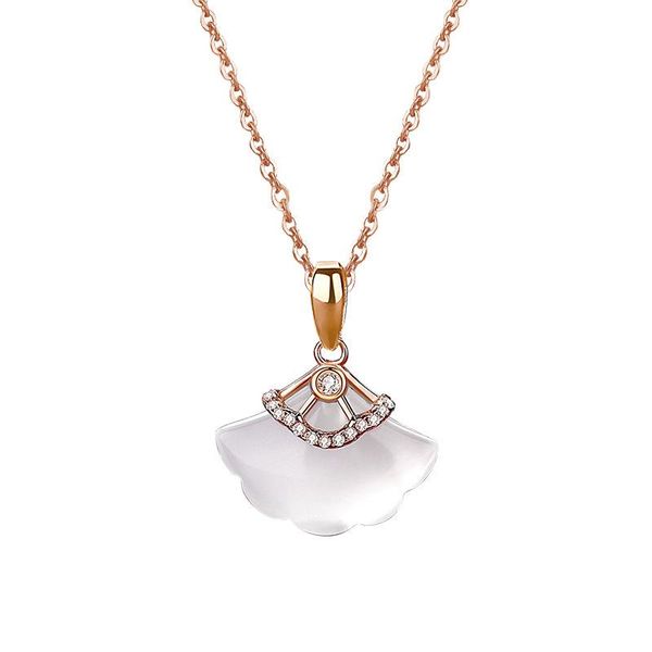 

chains dic88 the fan-shaped skirt necklace female sterling silver rose gold retro white jade pendant wild temperament clavicle