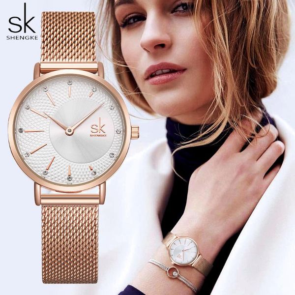 

wristwatches shengke ladies watch crystal bracelet women watches rose gold wristwatch, Slivery;brown
