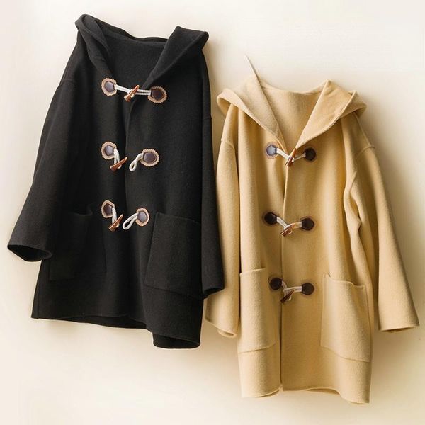 

women's wool & blends autumn 100% genuine double-faced woolen coats female real hooded coat fashion black jackets casaco feminino gmm14