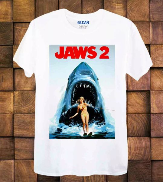 

jaws 2 t-shirt movie poster t shirt gift tee ladies /tee 876, White;black
