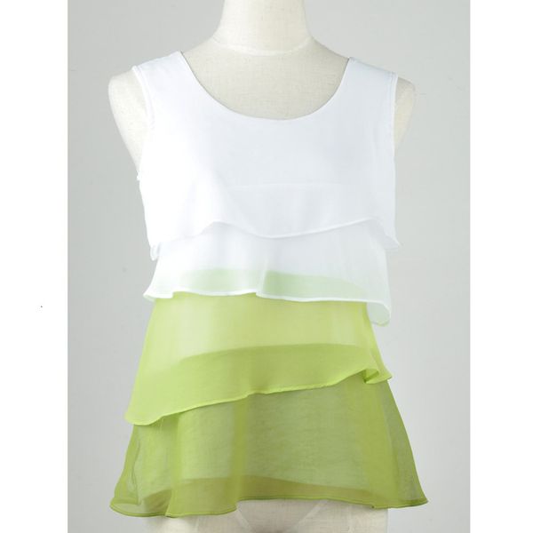 

new design multi-colors shirts for spring summer style flounce tiered round neck sleeveless shirt, White