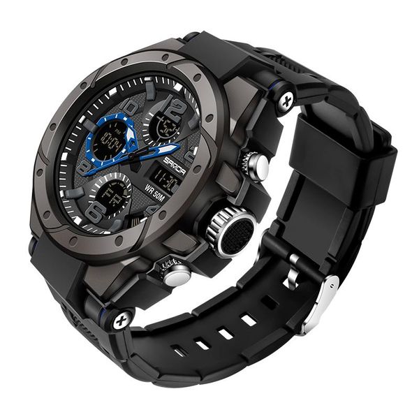 

wristwatches fashion sports gmt dual time multifunction quartz electronic watch men's waterproof pointer number led alarm clock watches, Slivery;brown