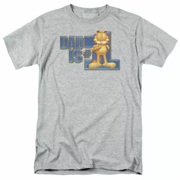 

garfield dad is number one t shirt mens licensed jim davis comics tee sport gray, White;black