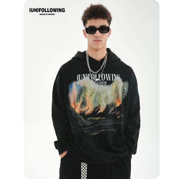 

unf direct jet printing guochao street hip hop hoodie 2021 autumn winter new product (un) following, Black