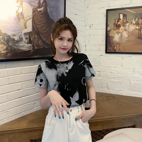 

women's t-shirt t-shirts japanese kawaii ladies ulzzang loose casual tie-dye retro tshirt female korean harajuku clothes for women, White