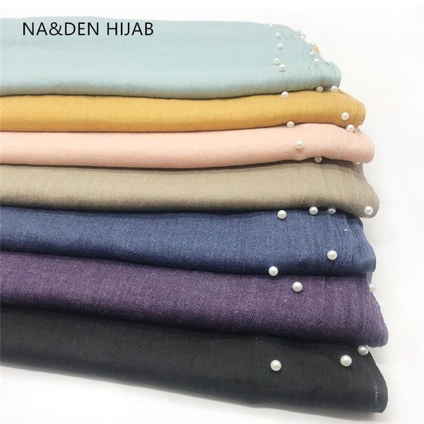 

scarves 1pcs women soft scarf cotton tassels pearls oversize plain fashion solid viscose long shawls muslim basic hijab head, Blue;gray
