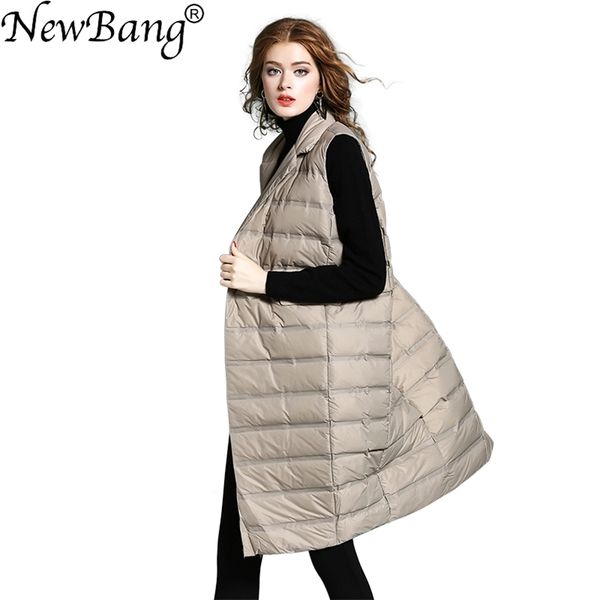 

bang brand women's long vest ultra light down vests female sleeveless windproof lightweight warm long waistcoat 210817, Black;white