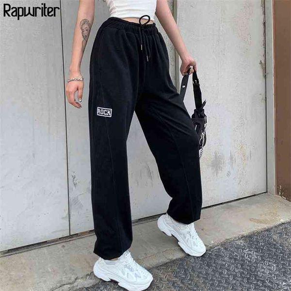 

casual drawstring high waist sweatpants joggers women streetwear loose trousers harajuku white pants femme black capris 210510, Black;white