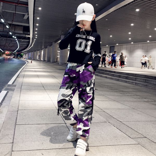 Bambini Ragazze Ragazzi Hip Hop Abiti da ballo Pantaloni da jogging Pantaloni Pantaloni per bambini Pantaloni mimetici sportivi larghi in cotone Nuovo 969 V2