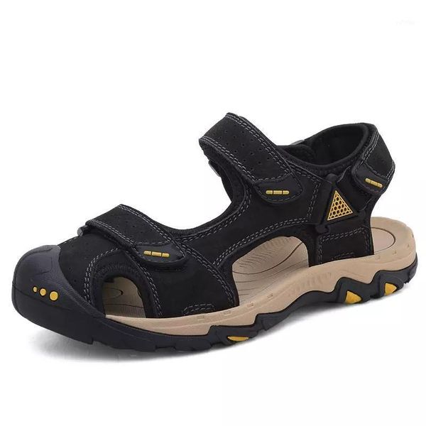 

sandals men's casual trekking leather shoes summer beach male comfortable fashion outdoor walking plus size 38-471 yvmr, Black