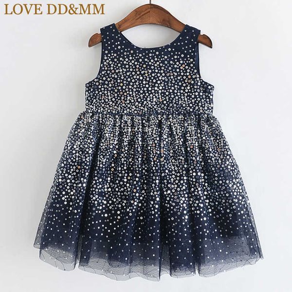 Amor ddmm meninas vestidos 2021 verão novo desgaste infantil meninas moda gradiente lantejoulas mesh sem mangas princesa doce vestido q0716