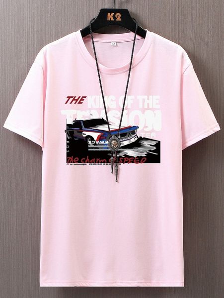 

men slogan & car print tee v0xg#, White;black