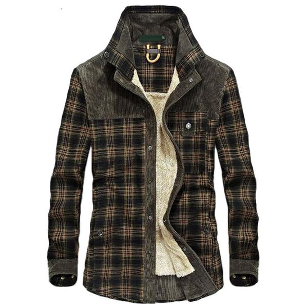 

men's casual shirts plaid corduroy shirt men autumn winter thick warm camiseta masculina chemise homme military wool fleece coat, White;black