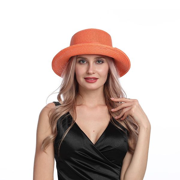 

2021 new bow women's summer fisherman's seaside holiday organza big brim straw hat
