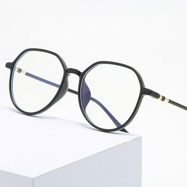 

full frame oval literary flat glasses student retro trend can be equipped with myopia frame. fashion sunglasses frames, Black