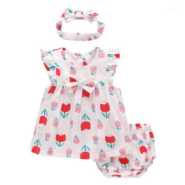 

baby girl's sleeveless 100% cotton summer +shorts+turban 3pcs clothing sets pink fruits print fashion sets1, White